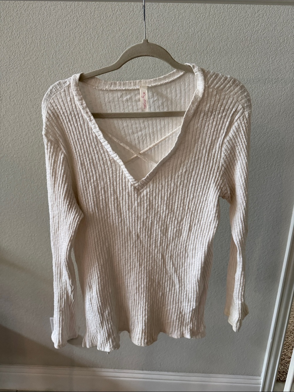 Women’s V-Neck Ribbed Sweater - Cream